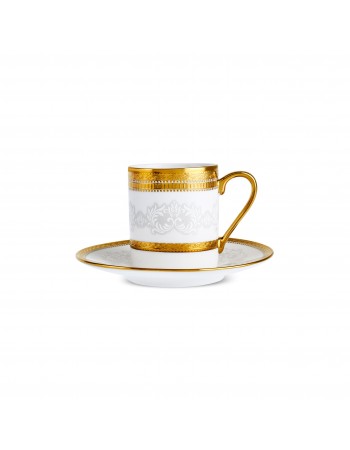 Karaca Royal Bone China Charlotte 12-Piece Espresso Turkish Coffee Cup for 6 People, 90ml, Gold
