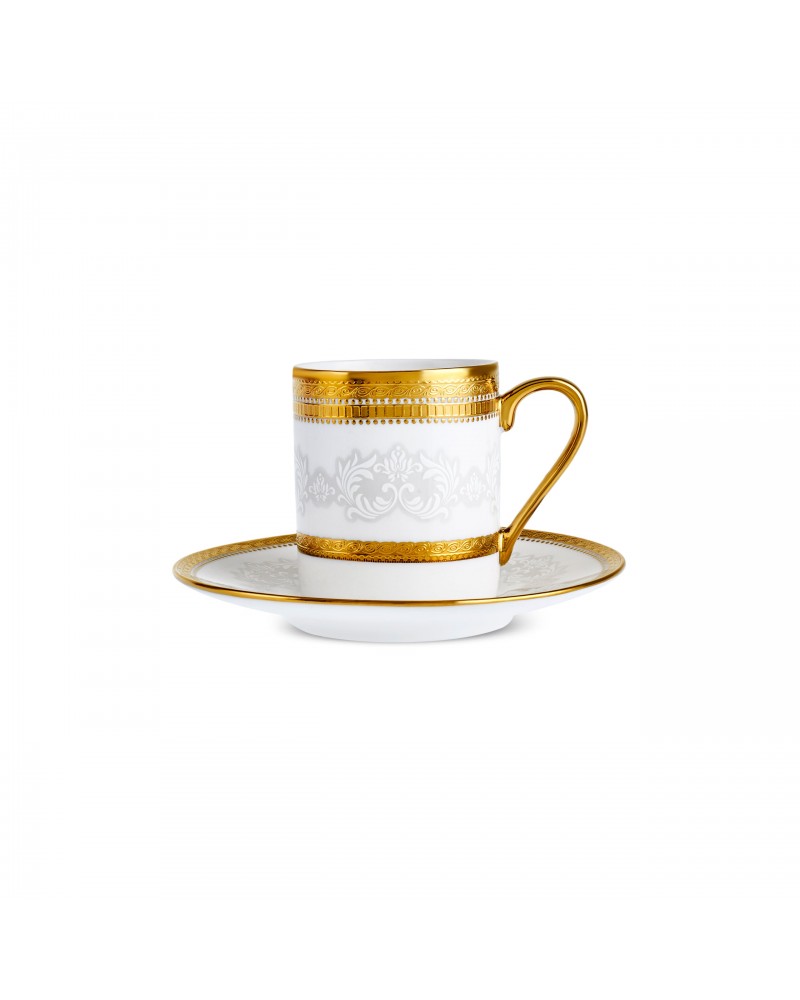 Karaca Royal Bone China Charlotte 12-Piece Espresso Turkish Coffee Cup for 6 People, 90ml, Gold