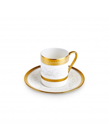 Karaca Royal Bone China Charlotte 12-Piece Espresso Turkish Coffee Cup for 6 People, 90ml, Gold
