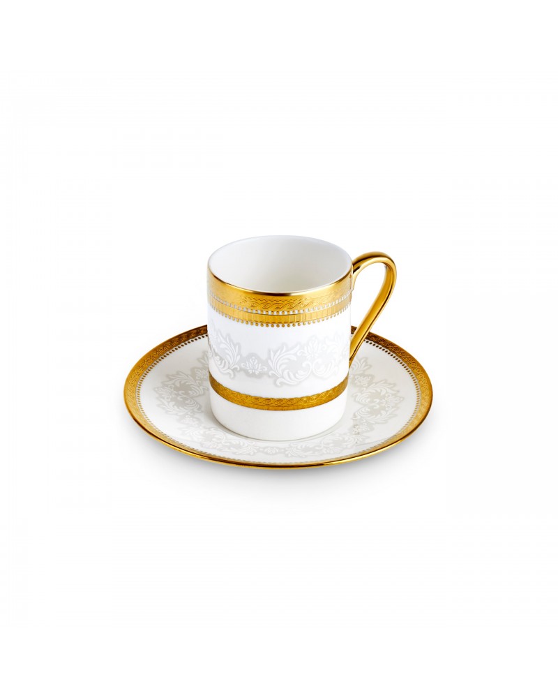 Karaca Royal Bone China Charlotte 12-Piece Espresso Turkish Coffee Cup for 6 People, 90ml, Gold