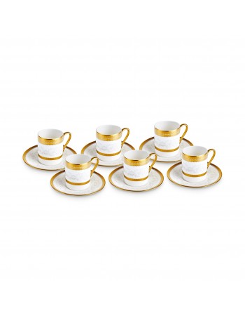 Karaca Royal Bone China Charlotte 12-Piece Espresso Turkish Coffee Cup for 6 People, 90ml, Gold