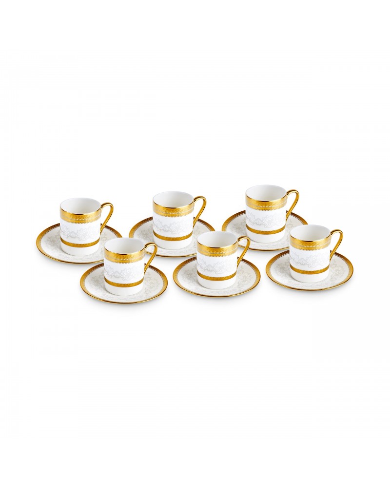 Karaca Royal Bone China Charlotte 12-Piece Espresso Turkish Coffee Cup for 6 People, 90ml, Gold