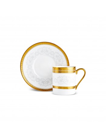 Karaca Royal Bone China Charlotte 12-Piece Espresso Turkish Coffee Cup for 6 People, 90ml, Gold