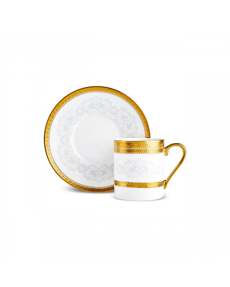 Karaca Royal Bone China Charlotte 12-Piece Espresso Turkish Coffee Cup for 6 People, 90ml, Gold