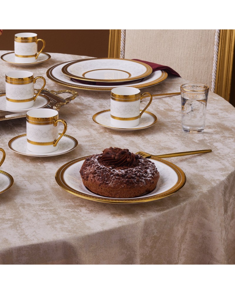 Karaca Royal Bone China Charlotte 12-Piece Espresso Turkish Coffee Cup for 6 People, 90ml, Gold