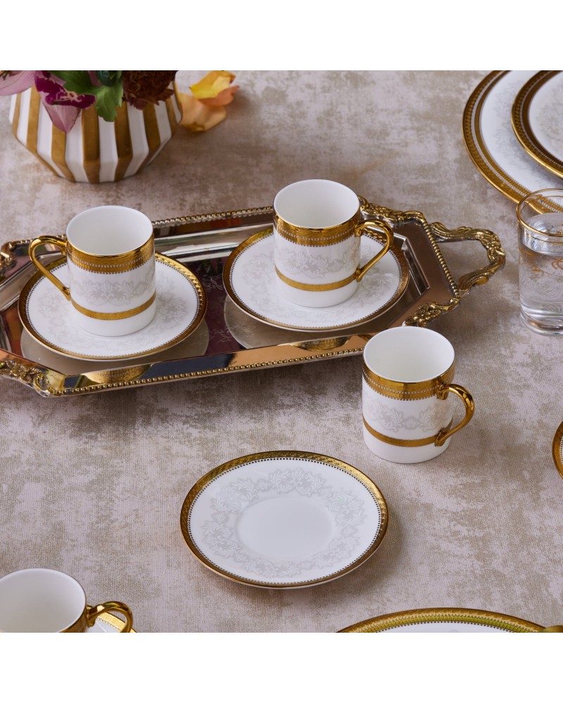 Karaca Royal Bone China Charlotte 12-Piece Espresso Turkish Coffee Cup for 6 People, 90ml, Gold
