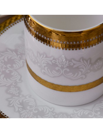 Karaca Royal Bone China Charlotte 12-Piece Espresso Turkish Coffee Cup for 6 People, 90ml, Gold