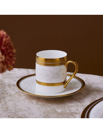 Karaca Royal Bone China Charlotte 12-Piece Espresso Turkish Coffee Cup for 6 People, 90ml, Gold