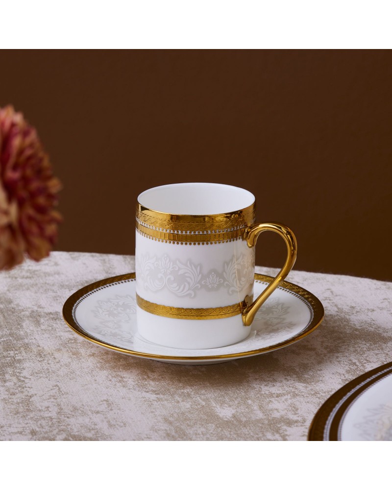 Karaca Royal Bone China Charlotte 12-Piece Espresso Turkish Coffee Cup for 6 People, 90ml, Gold