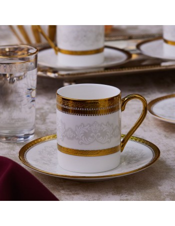 Karaca Royal Bone China Charlotte 12-Piece Espresso Turkish Coffee Cup for 6 People, 90ml, Gold