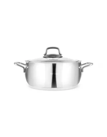 Karaca Emirgan Stainless Steel Shallow Casserole with Lid, 26cm, Silver