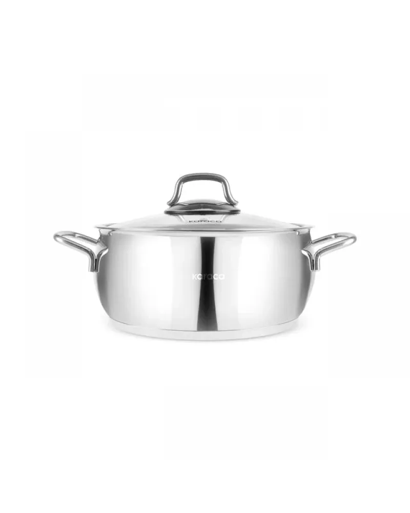 Karaca Emirgan Stainless Steel Shallow Casserole with Lid, 26cm, Silver