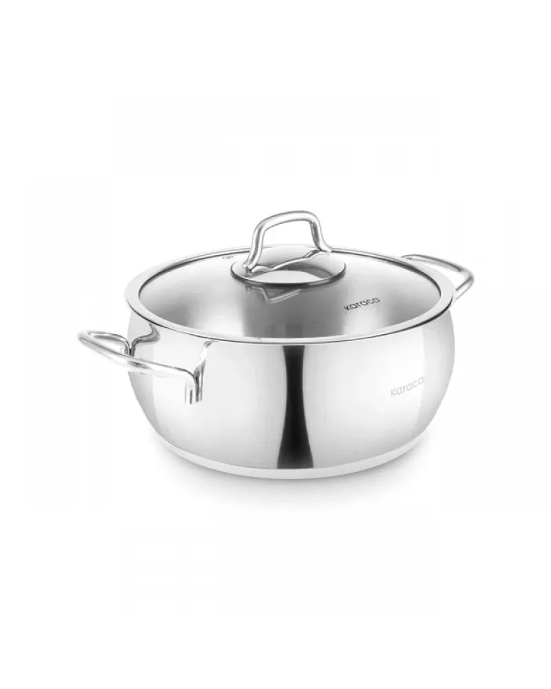Karaca Emirgan Stainless Steel Shallow Casserole with Lid, 26cm, Silver
