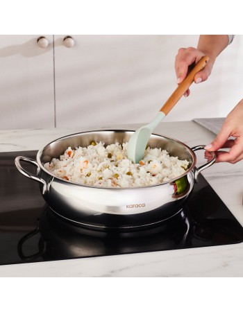 Karaca Emirgan Stainless Steel Shallow Casserole with Lid, 26cm, Silver