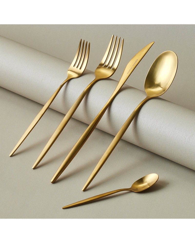 Karaca Lizbon 30-Piece Stainless Steel Cutlery Set for 6 People, Matte Gold