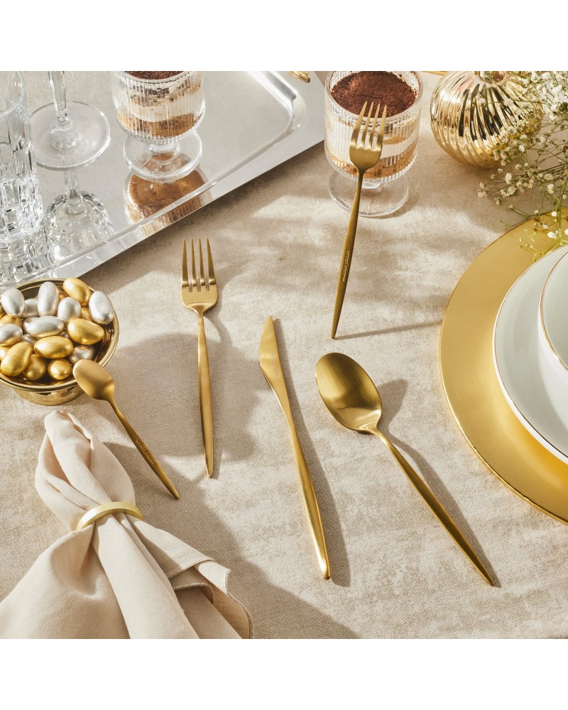Karaca Lizbon 30-Piece Stainless Steel Cutlery Set for 6 People, Matte Gold