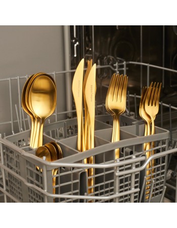 Karaca Lizbon 30-Piece Stainless Steel Cutlery Set for 6 People, Matte Gold