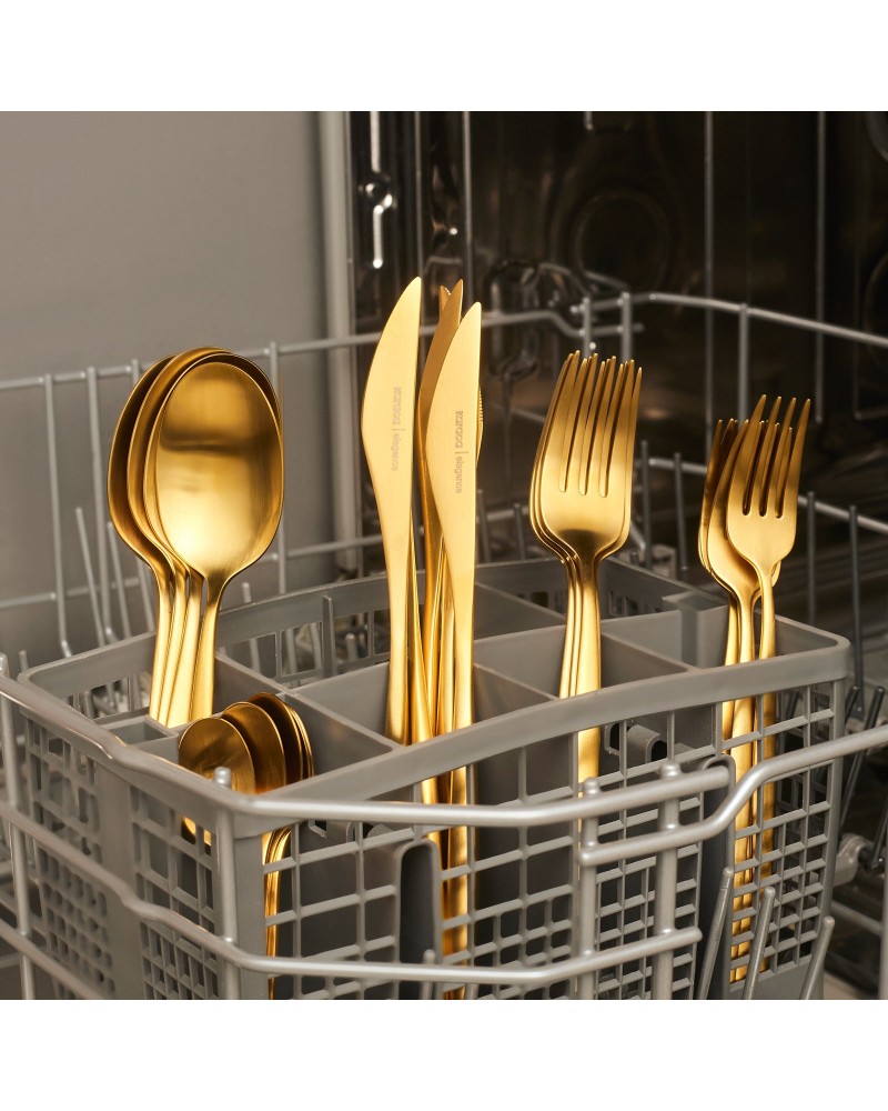Karaca Lizbon 30-Piece Stainless Steel Cutlery Set for 6 People, Matte Gold