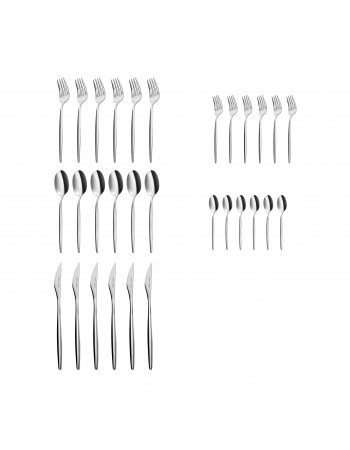 Karaca Lizbon 30-Piece Stainless Steel Cutlery Set for 6 People, Silver