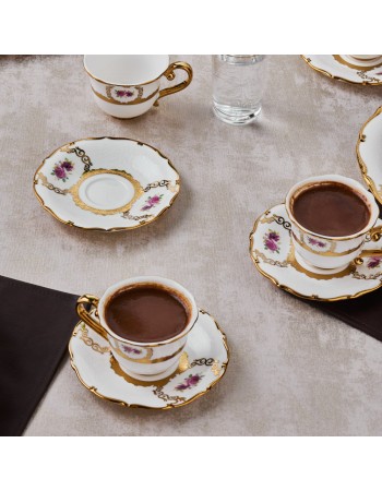 Karaca Royal Bone China Elizabeth 12-Piece Espresso Turkish Coffee Cup for 6 People, 90ml, Multi