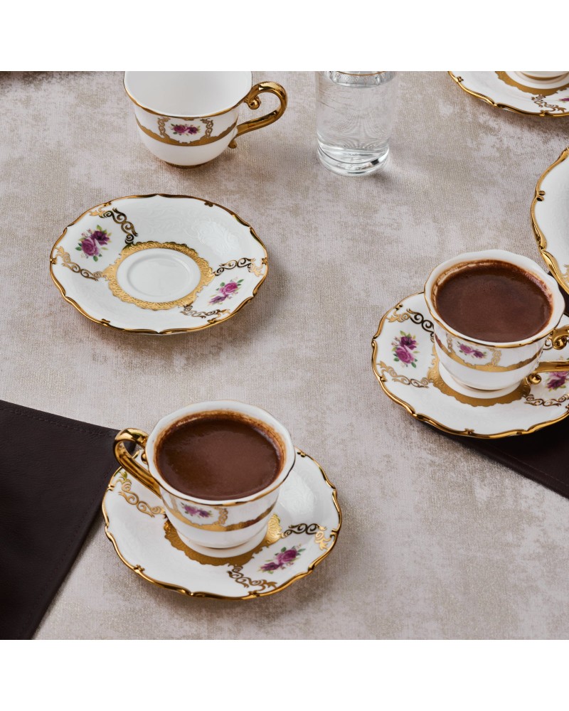 Karaca Royal Bone China Elizabeth 12-Piece Espresso Turkish Coffee Cup for 6 People, 90ml, Multi