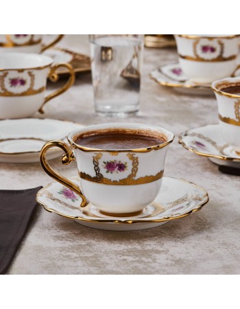 Karaca Royal Bone China Elizabeth 12-Piece Espresso Turkish Coffee Cup for 6 People, 90ml, Multi