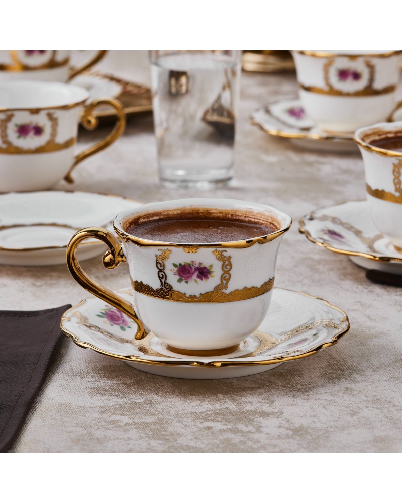 Karaca Royal Bone China Elizabeth 12-Piece Espresso Turkish Coffee Cup for 6 People, 90ml, Multi