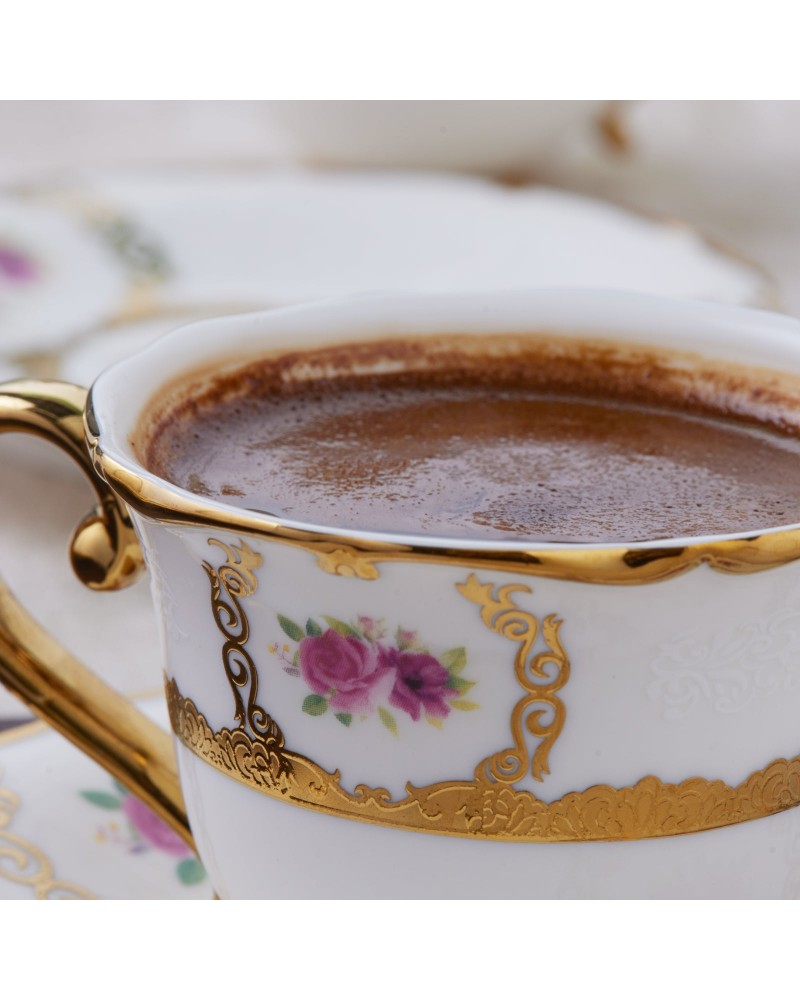 Karaca Royal Bone China Elizabeth 12-Piece Espresso Turkish Coffee Cup for 6 People, 90ml, Multi