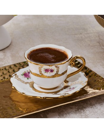Karaca Royal Bone China Elizabeth 12-Piece Espresso Turkish Coffee Cup for 6 People, 90ml, Multi