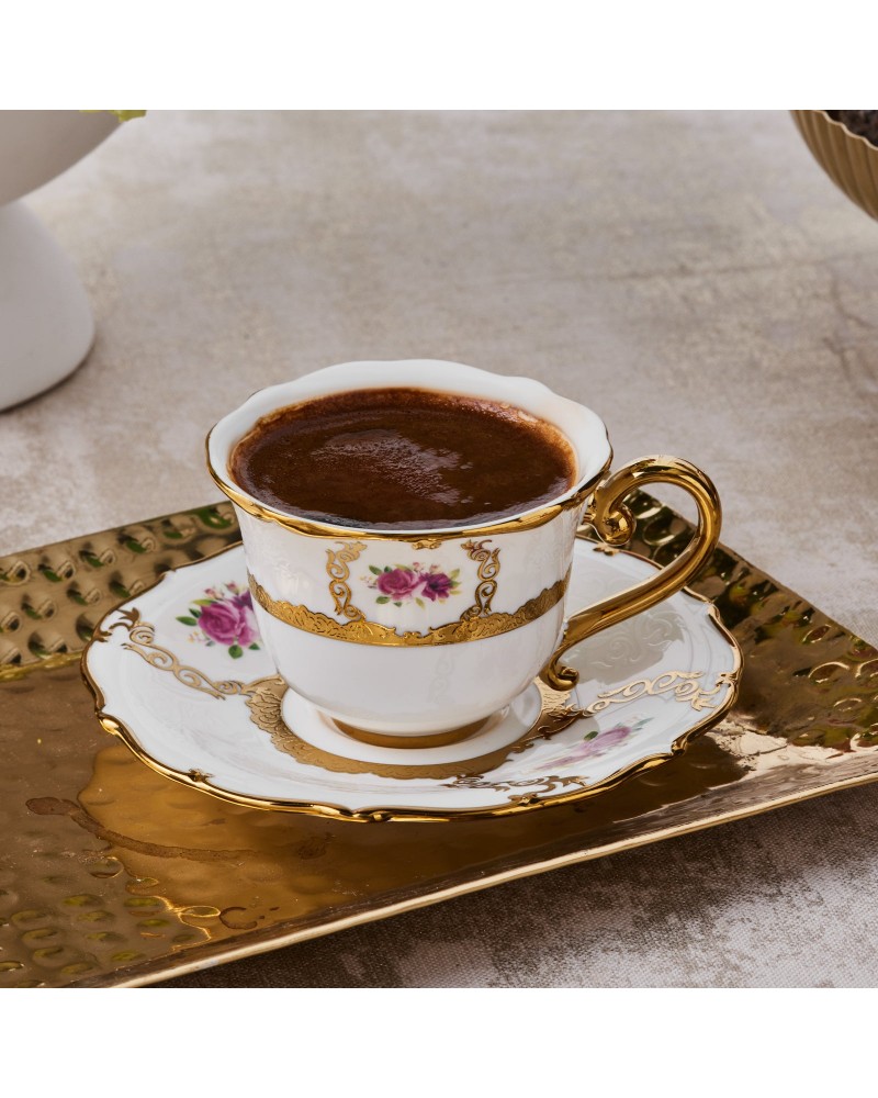 Karaca Royal Bone China Elizabeth 12-Piece Espresso Turkish Coffee Cup for 6 People, 90ml, Multi