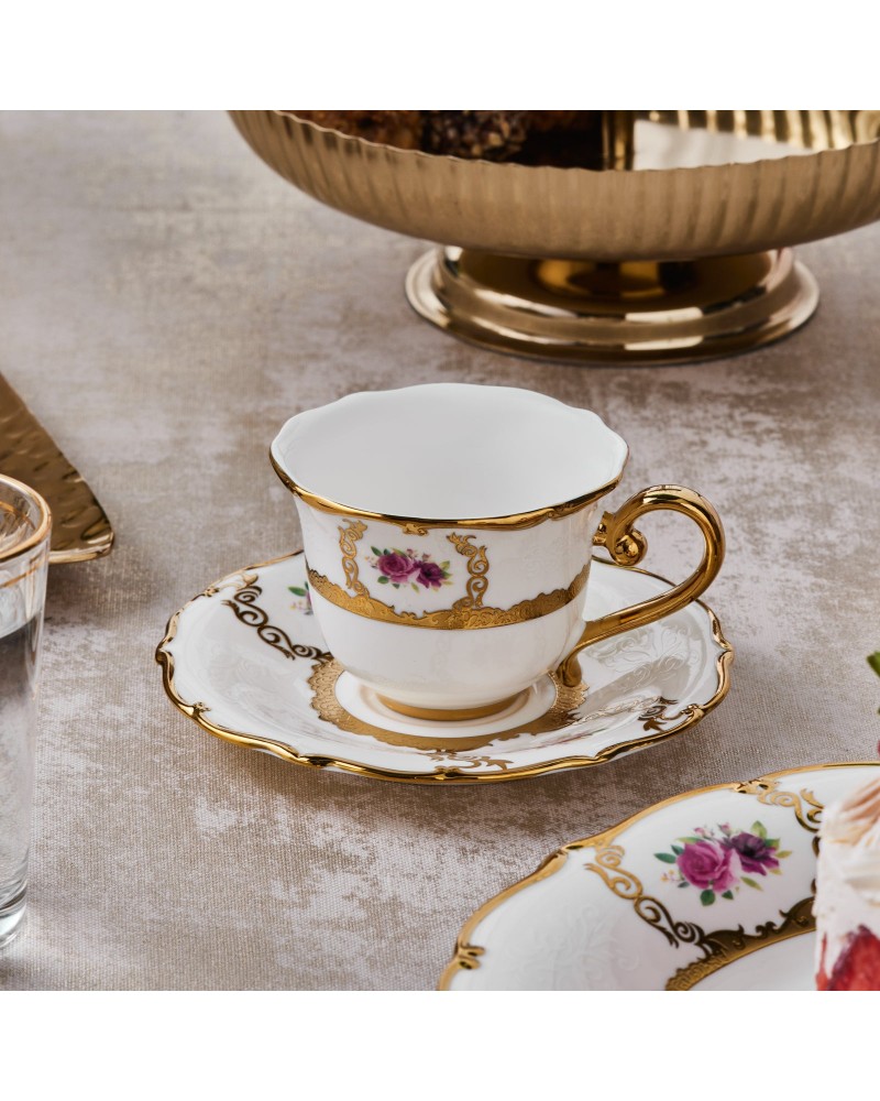 Karaca Royal Bone China Elizabeth 12-Piece Espresso Turkish Coffee Cup for 6 People, 90ml, Multi