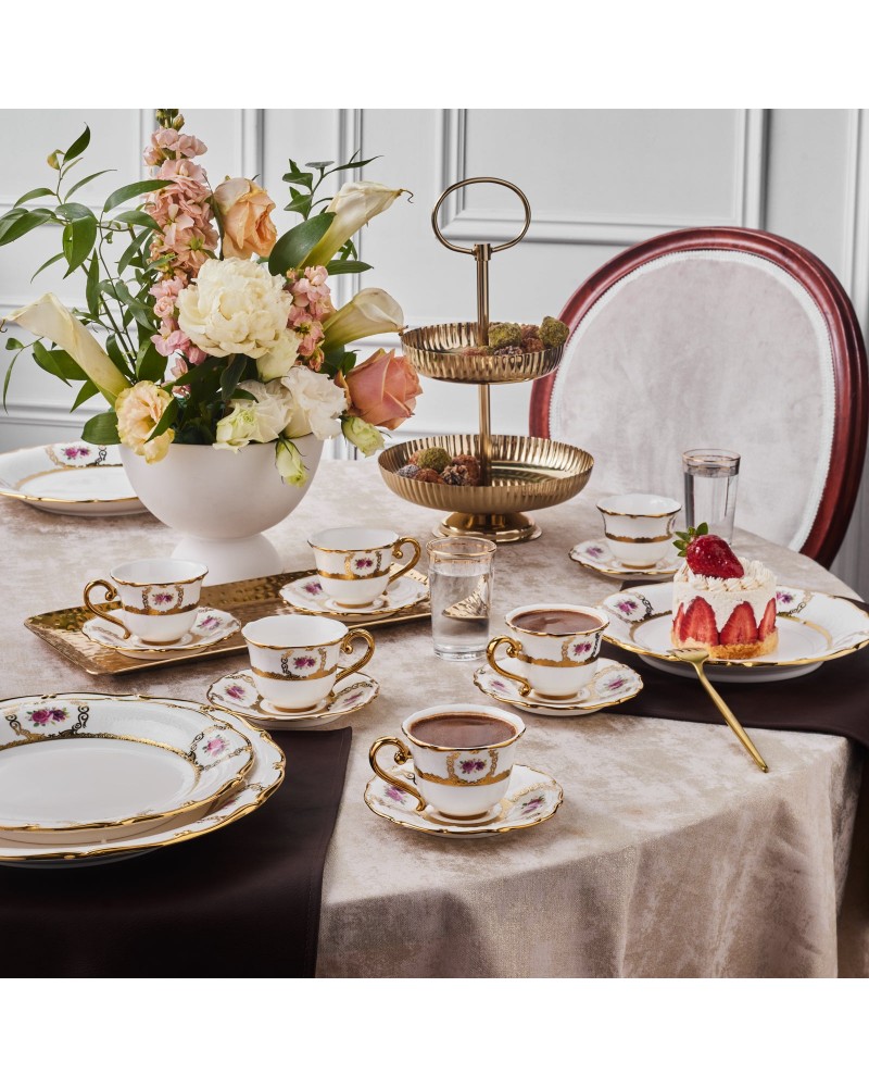 Karaca Royal Bone China Elizabeth 12-Piece Espresso Turkish Coffee Cup for 6 People, 90ml, Multi