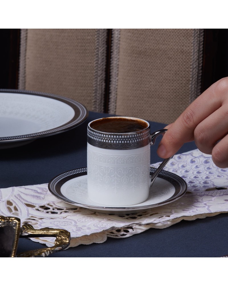 Karaca Royal Bone China Kate 12-Piece Espresso Turkish Coffee Cup for 6 People, 90ml, Multi