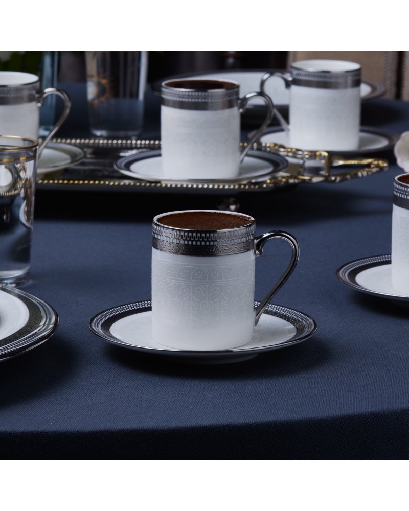 Karaca Royal Bone China Kate 12-Piece Espresso Turkish Coffee Cup for 6 People, 90ml, Multi