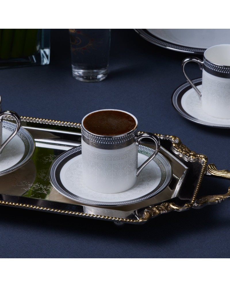 Karaca Royal Bone China Kate 12-Piece Espresso Turkish Coffee Cup for 6 People, 90ml, Multi