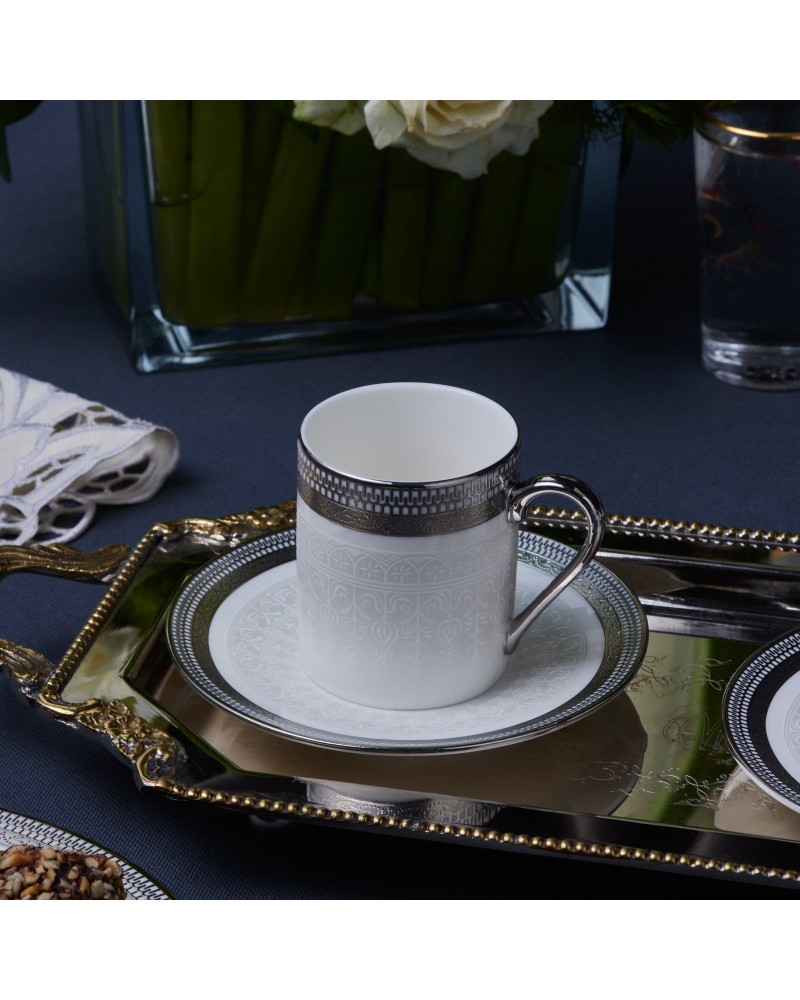 Karaca Royal Bone China Kate 12-Piece Espresso Turkish Coffee Cup for 6 People, 90ml, Multi