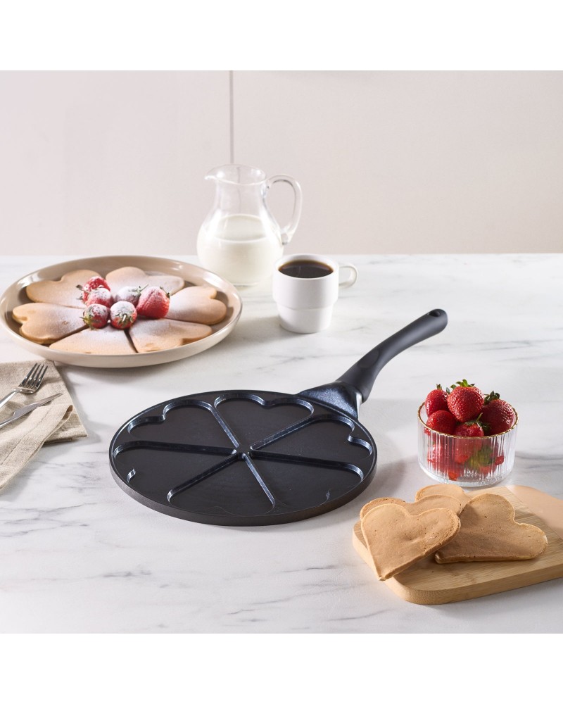 Karaca Fluffy Love Non-Stick Induction Ceramic Coating Pancake Pan, 26cm, Black