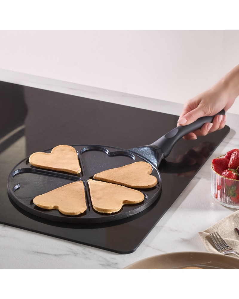 Karaca Fluffy Love Non-Stick Induction Ceramic Coating Pancake Pan, 26cm, Black