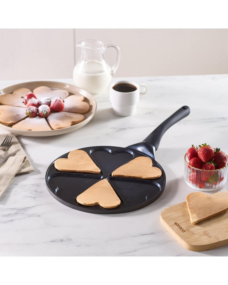 Karaca Fluffy Love Non-Stick Induction Ceramic Coating Pancake Pan, 26cm, Black