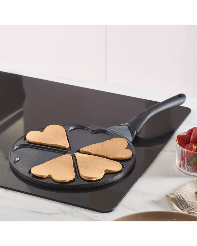 Karaca Fluffy Love Non-Stick Induction Ceramic Coating Pancake Pan, 26cm, Black