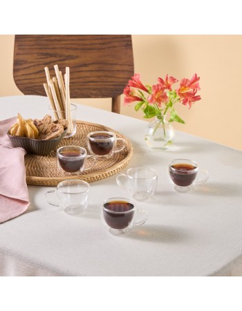 Karaca Olivia 6-Piece Double Wall Glass Espresso Turkish Coffee Cup Set for 6 People, 80ml, Clear