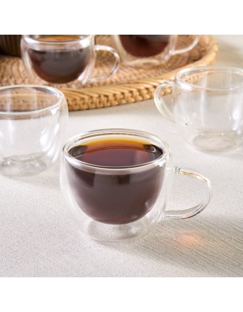 Karaca Olivia 6-Piece Double Wall Glass Espresso Turkish Coffee Cup Set for 6 People, 80ml, Clear