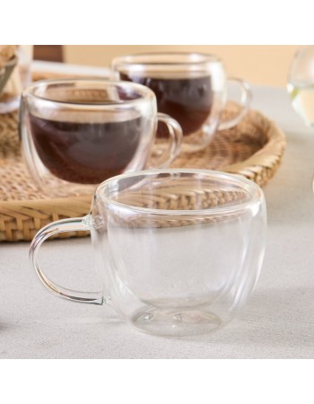 Karaca Olivia 6-Piece Double Wall Glass Espresso Turkish Coffee Cup Set for 6 People, 80ml, Clear