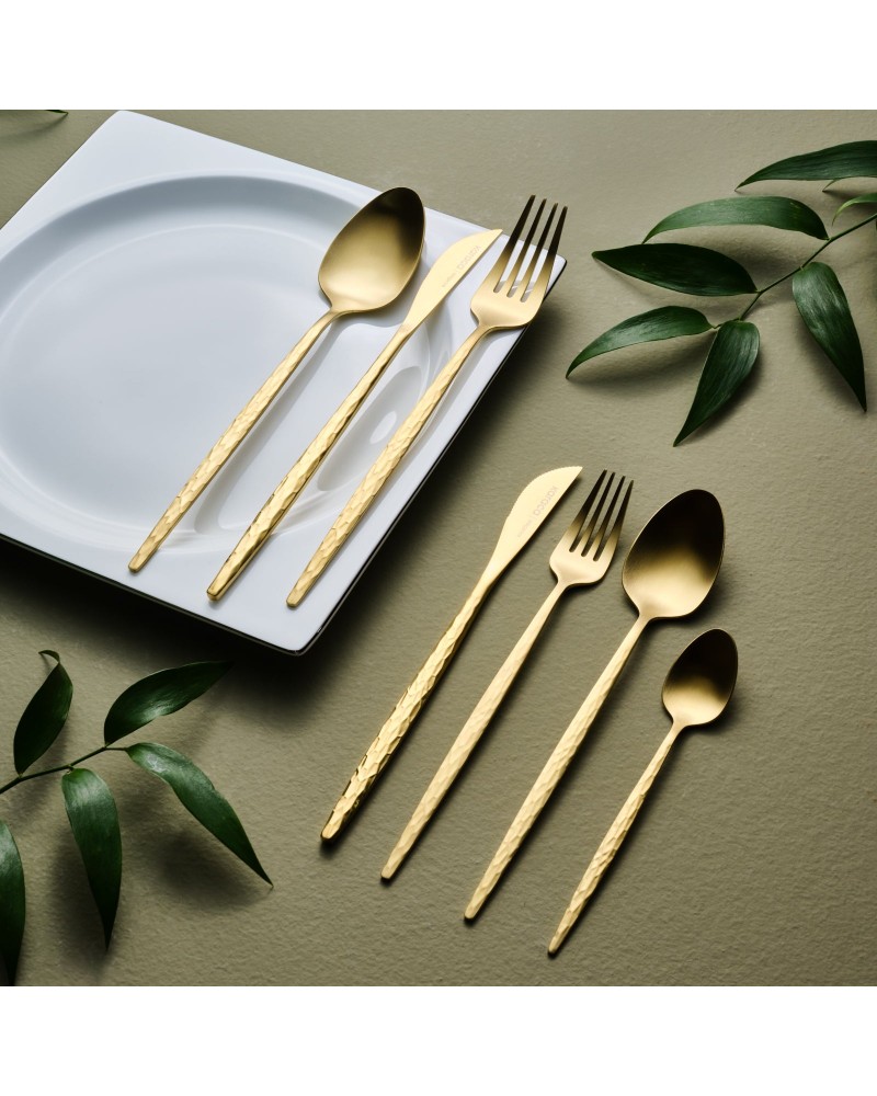 Karaca Callisto 84-Piece Stainless Steel Cutlery Set for 12 People, Gold