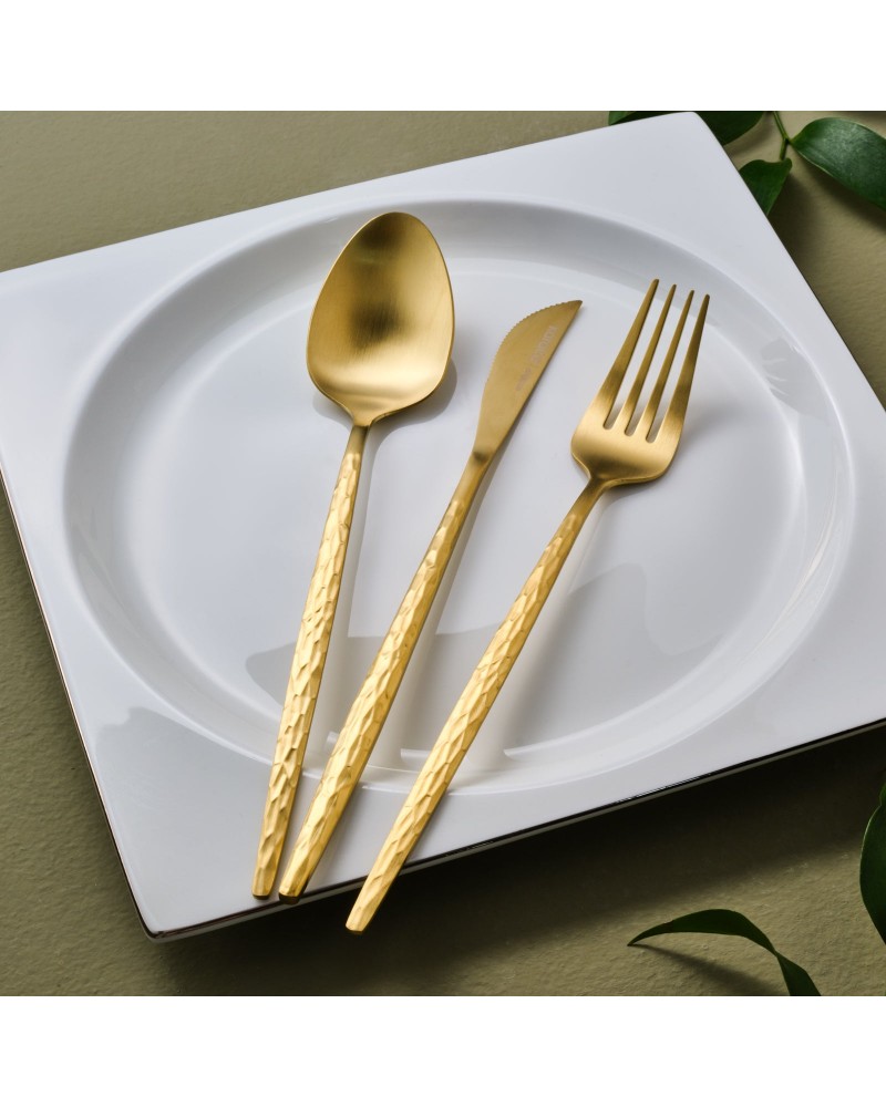 Karaca Callisto 84-Piece Stainless Steel Cutlery Set for 12 People, Gold