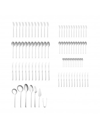 Karaca Nil 91-Piece Stainless Steel Cutlery Set for 12 People, with Serving Set, Silver
