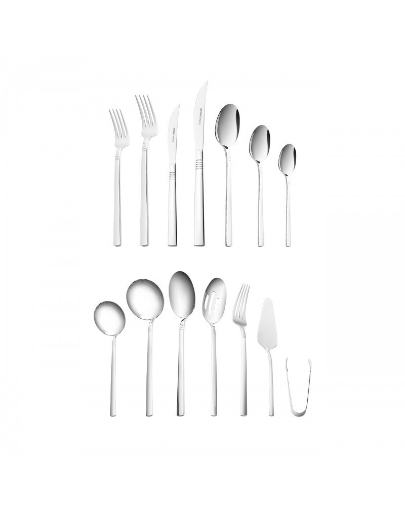 Karaca Nil 91-Piece Stainless Steel Cutlery Set for 12 People, with Serving Set, Silver