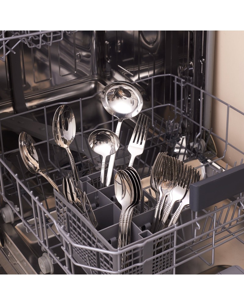 Karaca Nil 91-Piece Stainless Steel Cutlery Set for 12 People, with Serving Set, Silver