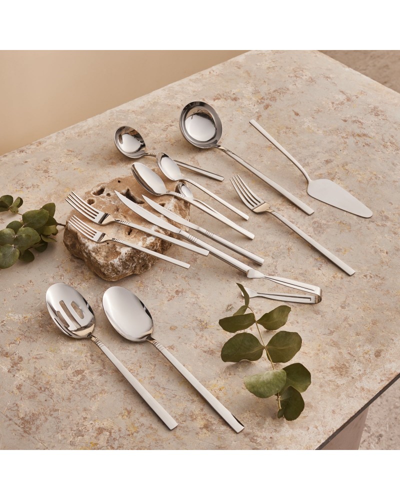 Karaca Nil 91-Piece Stainless Steel Cutlery Set for 12 People, with Serving Set, Silver