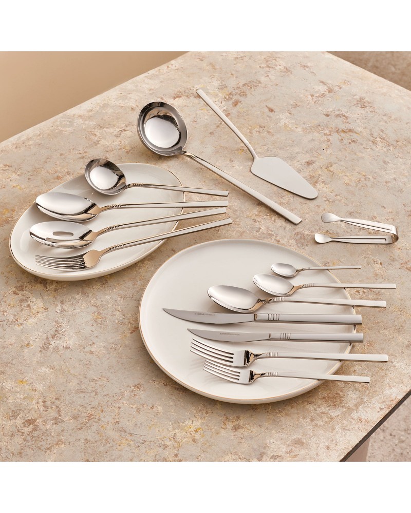 Karaca Nil 91-Piece Stainless Steel Cutlery Set for 12 People, with Serving Set, Silver